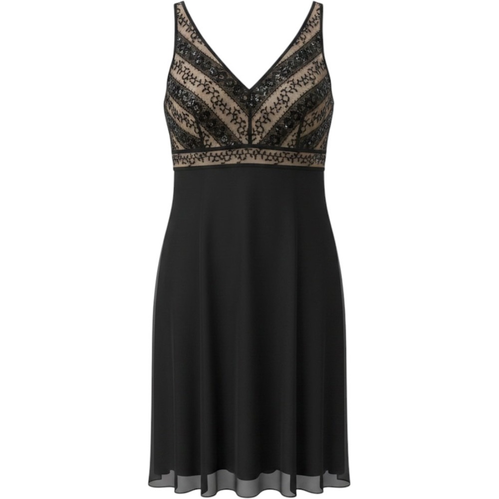 Ann Taylor Silk Lace Cocktail Dress Womens 6P Black V-Neck Sequin Evening LBD